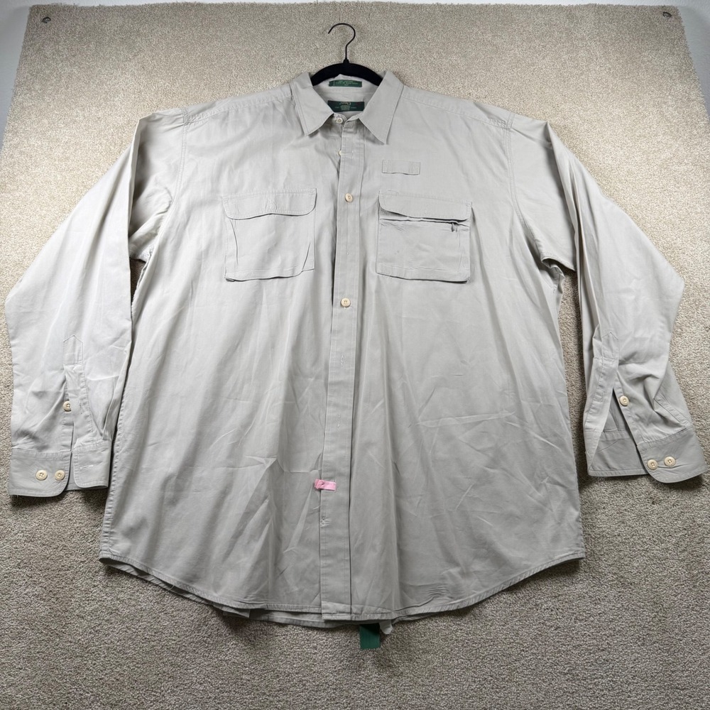Orvis Mens XLT Tall Khaki Tan Cotton Long Sleeve Fishing Utility Shirt Pockets
